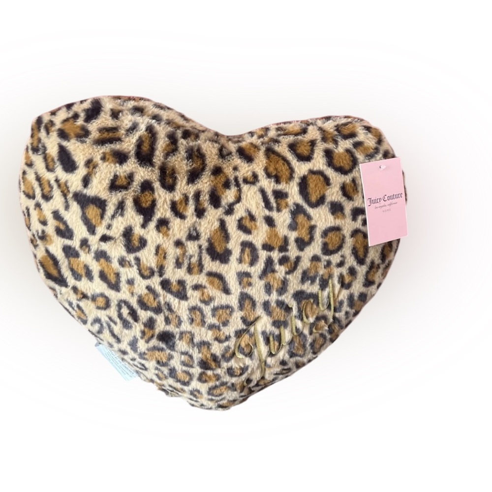 Juicy Couture Plush Faux Fur Heart Leopard/Cheetah Throw Pillow